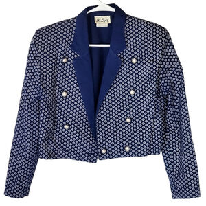 7048 * A. Byer Square Pattern Crop Jacket Navy Blue Size L Vintage 80s